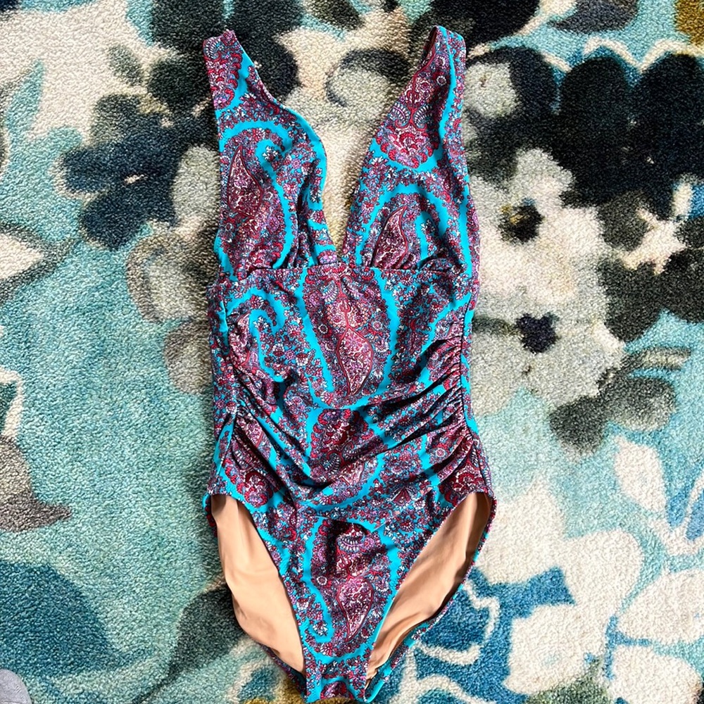 NWT J. Crew Factory Paisley V-Neck One Piece Swimsuit